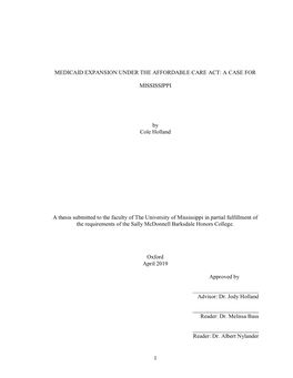 1 Medicaid Expansion Under the Affordable Care Act: A