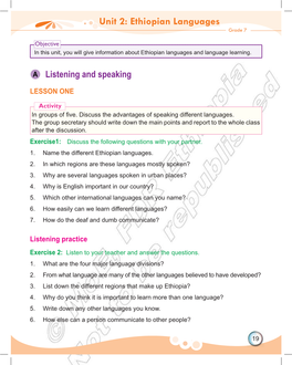 Unit 2: Ethiopian Languages Grade 7