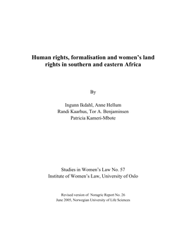 Human Rights, Formalisation and Women's Land Rights In