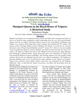 Manipuri Queens in the Royal House of Tripura: a Historical Study Memchaton Singha Asst