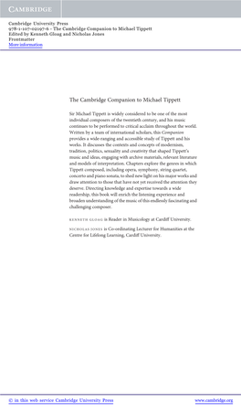 The Cambridge Companion to Michael Tippett Edited by Kenneth Gloag and Nicholas Jones Frontmatter More Information