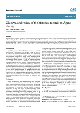 Okinawa and Review of the Historical Records on Agent Orange Alvin L Young* and Kristian L Young Consulting, Inc., Cheyenne, Wyoming, USA