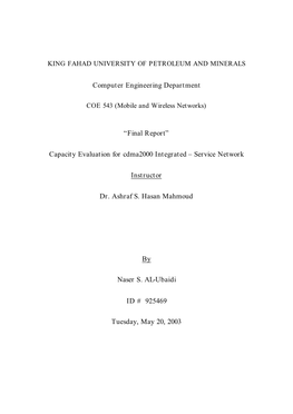 “Final Report” Capacity Evaluation for Cdma2000 Integrated