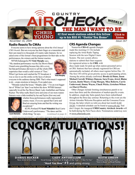 Issue 167 Radio Reacts to Cmas CRS Agenda Changes Everyone Seems to Have Strong Opinions About the 43Rd Annual Numerous CRS-41 Agenda Changes CMA Awards