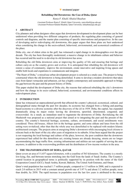 Reviewed Paper Rebuilding Old Downtowns: the Case of Doha, Qatar Rania F. Khalil, Khaled Shaaban 1 ABSTRACT City Planners An