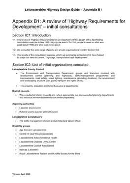 Appendix B1: a Review of 'Highway Requirements for Development'