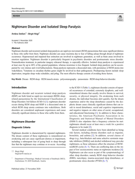 Nightmare Disorder and Isolated Sleep Paralysis