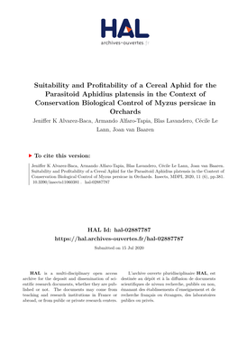 Suitability and Profitability of a Cereal Aphid for the Parasitoid Aphidius Platensis in the Context of Conservation Biological