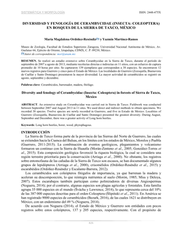 DIVERSIDAD Y FENOLOGÍA DE CERAMBYCIDAE (INSECTA: COLEOPTERA) EN BOSQUES DE LA SIERRA DE TAXCO, MÉXICO Diversity and Fenology O