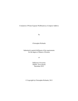 Evaluation of Waste Gypsum Wallboard As a Compost Additive