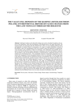 The Valley-Fill Deposits of the Kłodnica River (Southern Poland): Environmental Drivers of Facies Changes from the Late Vistulian Through the Holocene