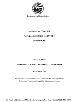 Environmental Commission MANALAPAN TOWNSHIP