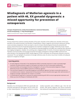 Misdiagnosis of Mullerian Agenesis in a Patient with 46, XX Gonadal Dysgenesis: a Missed Opportunity for Prevention of Osteoporosis