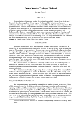 Cetane Number Testing of Biodiesel