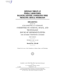 Espionage Threats at Federal Laboratories: Balancing Scientific Cooperation While Protecting Critical Information