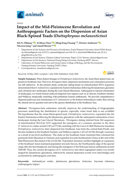 Impact of the Mid-Pleistocene Revolution and Anthropogenic Factors on the Dispersion of Asian Black-Spined Toads (Duttaphrynus Melanostictus)