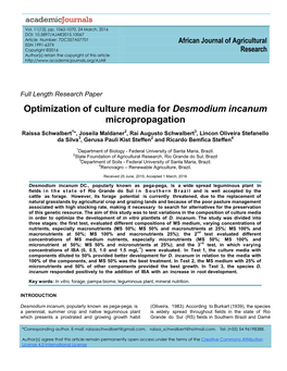 Optimization of Culture Media for Desmodium Incanum Micropropagation