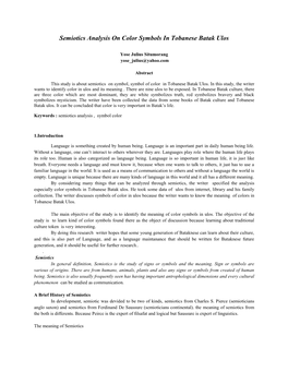 Semiotics Analysis on Color Symbols in Tobanese Batak Ulos