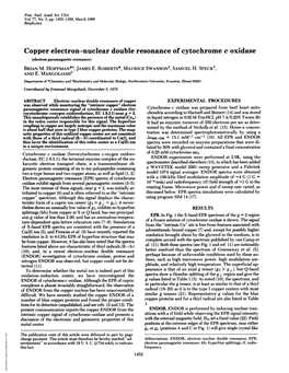 Copper Electron-Nuclear Double Resonance of Cytochrome C Oxidase (Electron Paramagnetic Resonance) BRIAN M