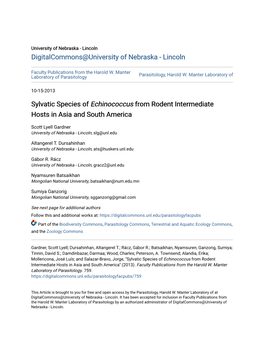 Sylvatic Species of <I>Echinococcus</I> from Rodent