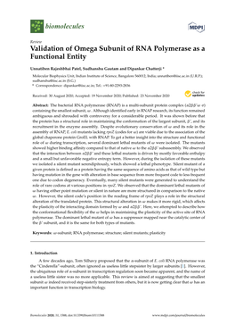 Validation of Omega Subunit of RNA Polymerase As a Functional Entity