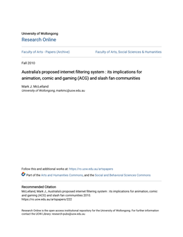 Australia's Proposed Internet Filtering System : Its Implications for Animation, Comic and Gaming (ACG) and Slash Fan Communities