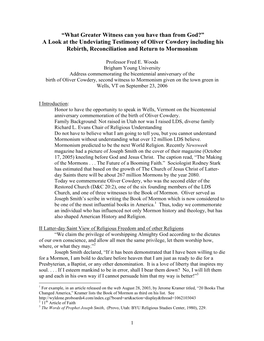 A Look at the Undeviating Testimony of Oliver Cowdery Including His Rebirth, Reconciliation and Return to Mormonism