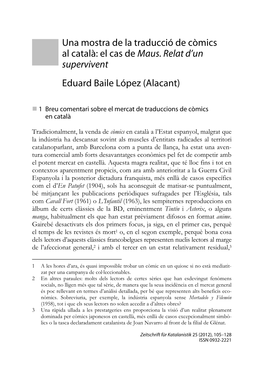 La Traducció De Còmics Al Català: El Cas De Maus