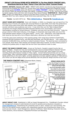 IMPACT LIVE Brings DOWN with WEBSTER to the New RANCH CONCERT HALL, Downtown Barrie As Their “Party 4 Your Life Tour 2014” Concert Finale!