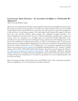 Commentary: Spain Elections - an Ascendant Far-Right Or a Predictable Re- Alignment? Max Ferrer and William Naylor