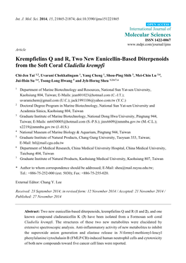 Krempfielins Q and R, Two New Eunicellin-Based Diterpenoids from the Soft Coral Cladiella Krempfi