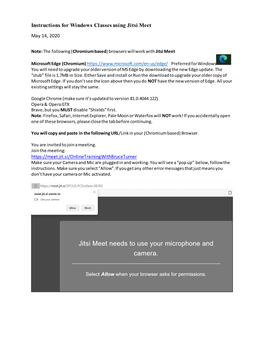 Instructions for Windows Classes Using Jitsi Meet