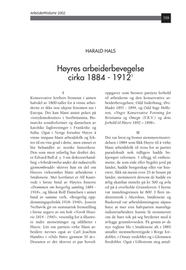 Harald Hals : Høyres Arbeiderbevegelse Cirka 1884-1912