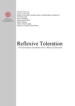 Reflexive Toleration – a Critical Inquiry Into Rainer Forst’S Theory of Toleration