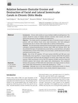 Relation Between Ossicular Erosion and Destruction of Facial and Lateral Semicircular Canals in Chronic Otitis Media