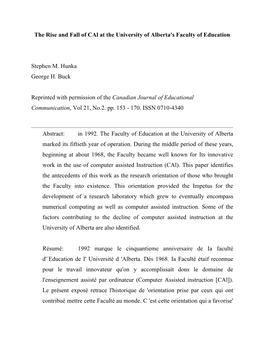 Rise and Fall of Cal at the University of Alberta's Faculty of Education