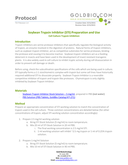 Soybean Trypsin Inhibitor (STI) Preparation and Use Cell Culture Trypsin Inhibition