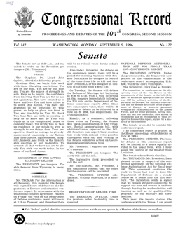 Congressional Record United States Th of America PROCEEDINGS and DEBATES of the 104 CONGRESS, SECOND SESSION