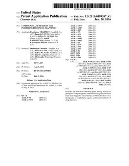 (12) Patent Application Publication (10) Pub. No.: US 2016/0184387 A1 Charmot Et Al