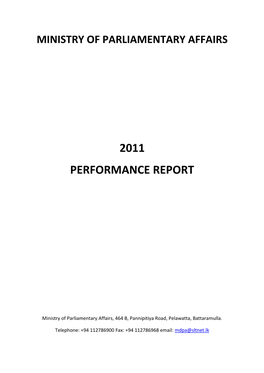Ministry of Parliamentary Affairs 2011 Performance Report