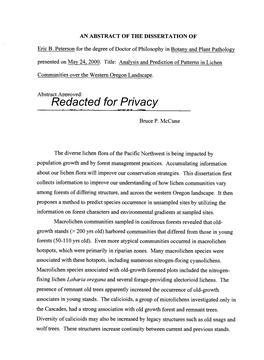 Analysis and Prediction of Patterns in Lichen Communities Over the Western Oregon Landscape