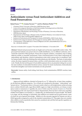 Antioxidants Versus Food Antioxidant Additives and Food Preservatives