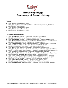 Brockway Biggs Summary of Event History