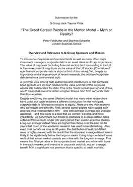 “The Credit Spread Puzzle in the Merton Model – Myth Or Reality?