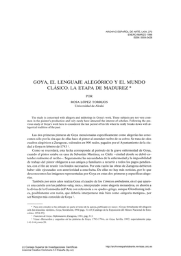 Goya, El Lenguaje Alegórico Y El Mundo Clásico. La Etapa De Madurez ^