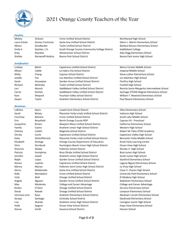 2021 Orange County Teachers of the Year