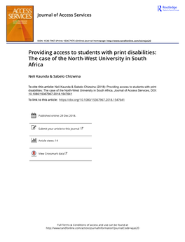 Providing Access to Students with Print Disabilities: the Case of the North-West University in South Africa