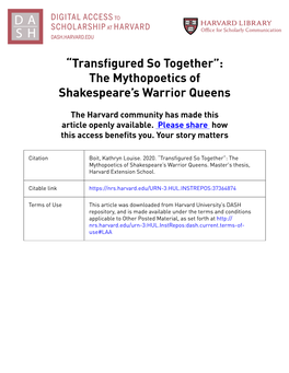 The Mythopoetics of Shakespeare's Warrior Queens