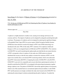 AN ABSTRACT of the THESIS of Insoo Kang for the Degree of Master