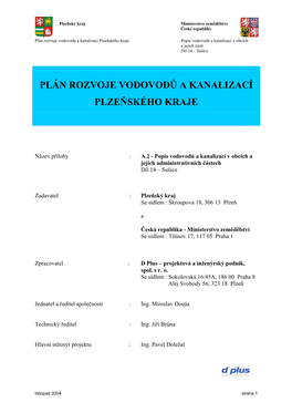 Plán Rozvoje Vodovodů a Kanalizací Plzeňského Kraje Popis Vodovodů a Kanalizací V Obcích a Jejich Částí Díl 14 – Sušice